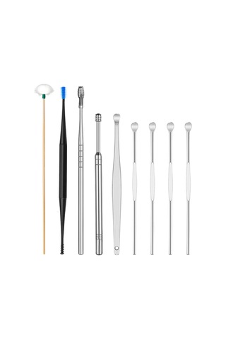 Wezone Kulak Bakımı Seti: 9 Adet Araç + Işıklı Kulak Kaşığı - Paslanmaz Çelik - Gümüş Ve Gül Altını Pil Yok