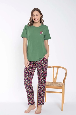 Senfoni Kadın Bisiklet Yaka Çiçek Desenli Pijama Takımı 6032 -1 Adet 001
