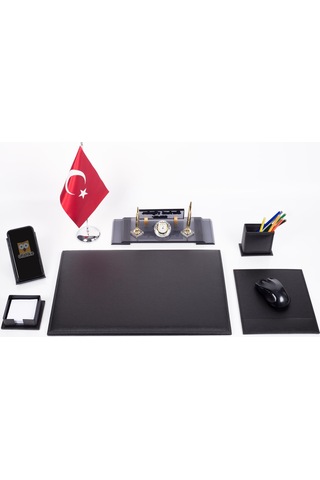 Varta Deri Sümen Takımı Türk Bayraklı Ahşap Masa Isimlik