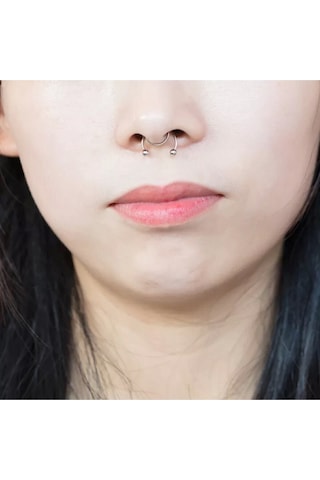 Fake Septum Piercing Unisex Deliksiz Burunlar Için Paslanmaz Çelik Gümüş - 561959076 Gümüş