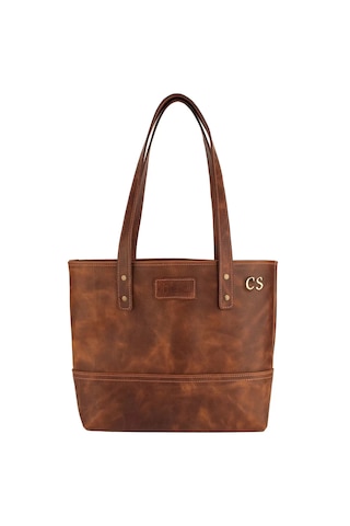 Twingold İsme Özel Tote Bag El Omuz Çantası - %100 Rainbow Deri - Ac03003 - Kahverengi Kahverengi
