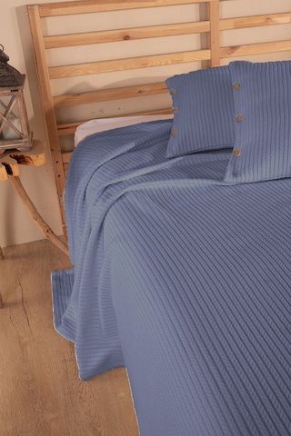 Tek Kişilik Saç Örgü Pike Seti Yatak Örtüsü Takımı 1 Adet Yastık Kılıfı 160 X 220 Cm Koyu-mavi