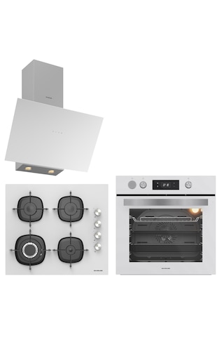 Silverline BO65P4W01 - CS5629W01 - 3481 Flam Beyaz Cam Ankastre Set