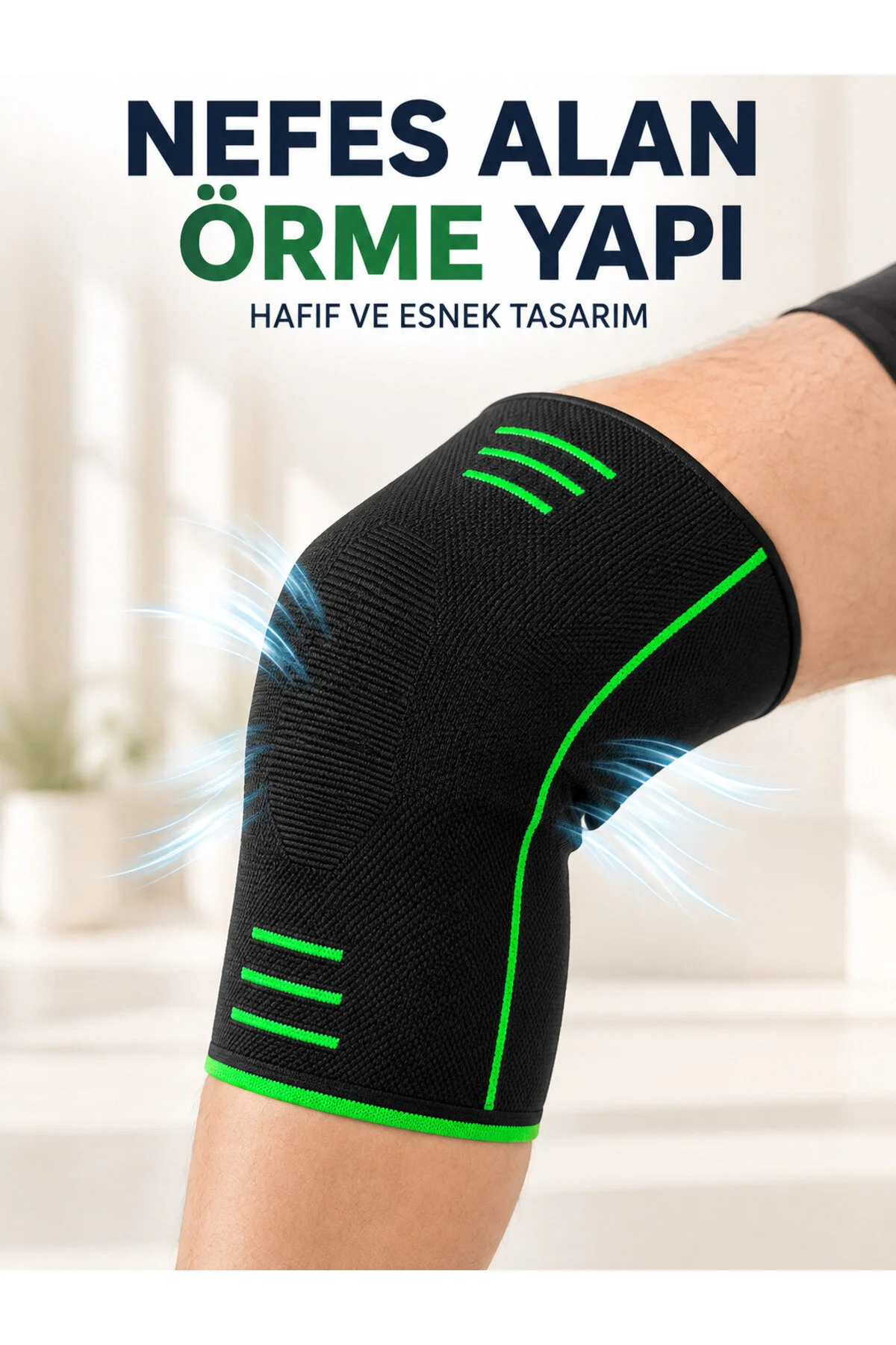 Örme Dizlik Esnek Nefes Alabilen Günlük Spor Diz Desteği Siyah-yeşil