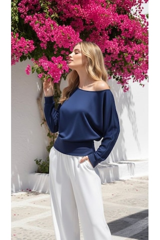 Kadın Kayık Yaka Bluz Sweat Lacivert