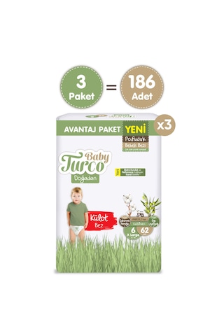 Baby Turco Doğadan Mega Avantaj Paketi Pofuduk Külot Bez 6 Numara Xlarge 186 Adet