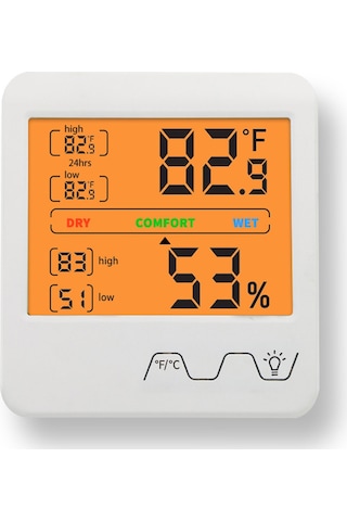 Moveevo Dijital Oda Sıcaklık Nem Ölçer, Büyük Ekran, Geri Aydınlatma, 24 Saatlik Bellek, Konfor Hatırlatıcı, Masaüstü/duvar Kurulu
