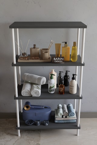4 Katlı Çevir Kur Metal Gövdeli Banyo Rafı Çok Amaçlı Düzenleyici Organizer Stand Banyo Dolabı Antrasit