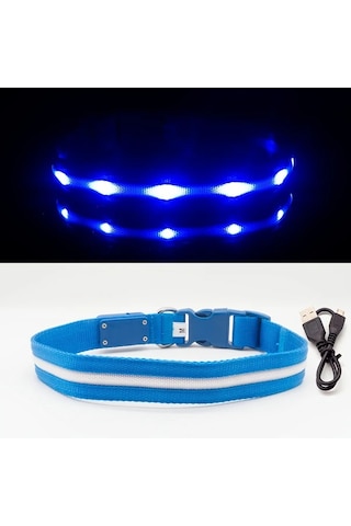 Honeybeeshop 1000 Metre Görüş Mesafeli Şarj Edilebilir Gece Yürüyüşleri İçin Kedi Köpek Tasması Blue M Renk Ve Beden Seçenekleri Altın