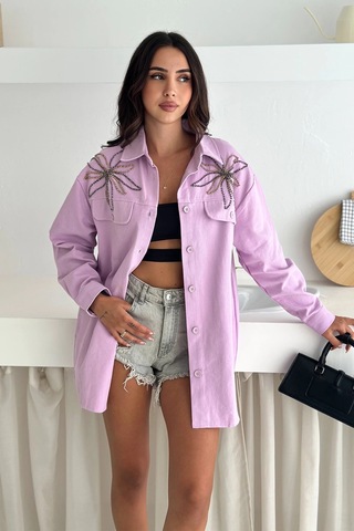 Asprin Fashion Taş Detaylı Gömlek Lila Lila