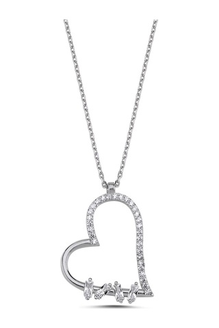 925 Ayar Gümüş Baget Kalp Zirkon Taşlı Kolye