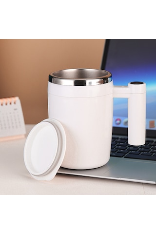 Folinda 380ml Siyah Otomatik Karıştırıcı Kupa, 304 Paslanmaz Çelik, Mıknatıs Şarj, Kapaklı, Kahve/süt Karıştırma Siyah