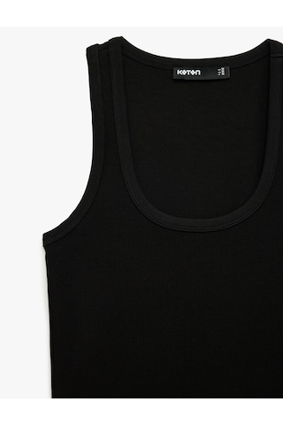 Koton Slim Fit Pamuklu Kolsuz U Yaka Fitilli Atlet Siyah 7wak10004ek