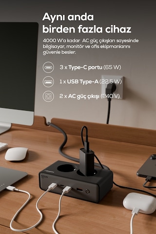 Masaüstü Priz Hızlı Şarj İstasyonu 6 İn 1 2x 4000w Ac, 65w 3xusb-c, 1 Usb-a, 100w Kablo X6423
