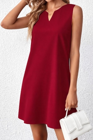 Efnaz Style Kadın Askılı V Yakalı Mini Ithal Krep Elbise Bordo