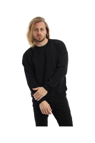 Polostate Erkek Bisiklet Yaka Karyoka Dikişli Sweatshirt Siyah