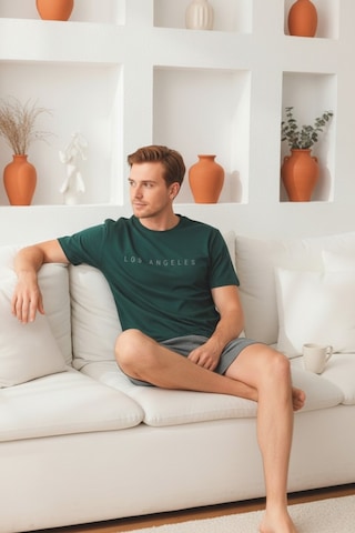 %100 Pamuklu Kısa Kollu Cepli Erkek Şortlu Pijama Takımı 2016 Haki