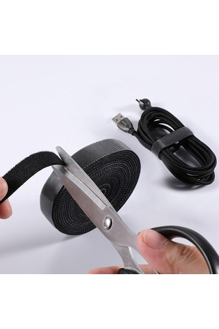 Shineyee Siyah 3 Metre Kesilebilir Yeniden Kullanılabilir Pp+flanel Yuvarlak Velcro Paten Bandı Siyah