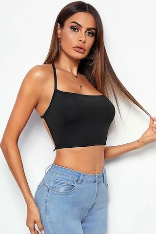 Asil İp Askılı Sırt Dekolteli Kadın Büstiyer Siyah Scuba Kumaş Crop Xs Siyah