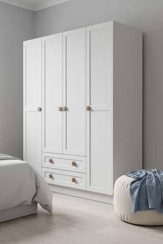 Bohem 4 Kapak 2 Çekmece Gardırop Elbise Dolabı Mdf Kapak Beyaz