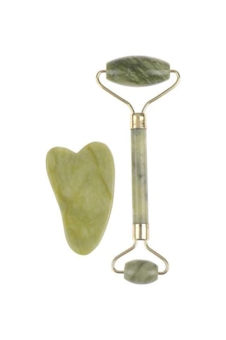 2li Jade Roller Kalp Şeklinde Ve Çift Taraflı Yüz Masaj Aleti Yüz Bakım Seti 2li Set Doğal