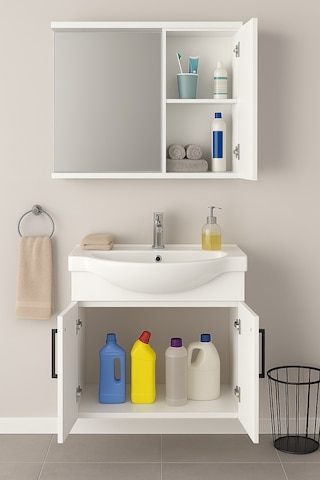 Dmz Home Concept Lacrime 65 Cm Beyaz Renkli Mdf, Oval Seramik Lav Beyaz