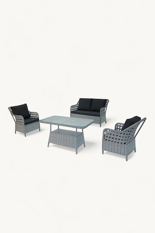 İcon Raddan 2+1+1 Çay Seti Balkon Teras Bahçe Mobilyası El Örgüsü Raddan 4 Kişilik Oturma Grubu Açık Gri