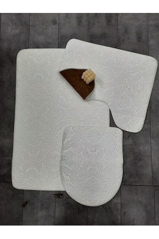 Bonny Home 3 Lü Krem Ultrasoft Desenli Klozet Takımı Banyo Halısı Krem