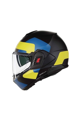Nolan N120-1 Omocromo 346 Çene Açılır Kask Siyah - Sarı - Mavi