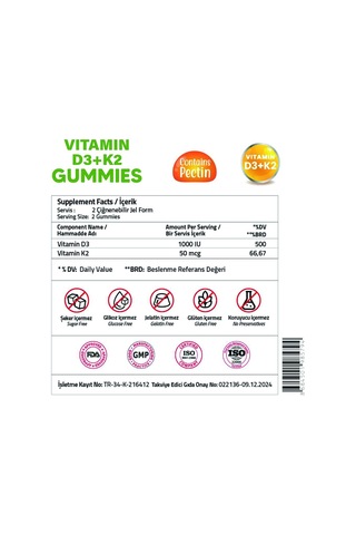 Vitamin D3 1000 Iu K2 50 Mcg 120 Gummies