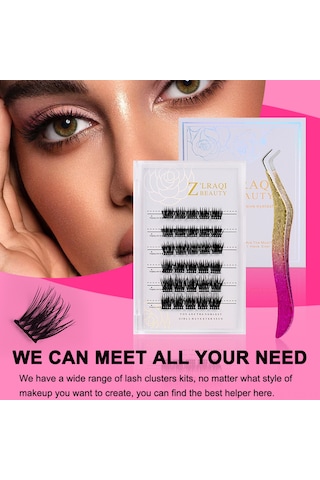 Fosenze Z'lraqı Beauty Yapıştırıcısız Yapay Kirpikler, Doğal Ve Dolgun, 10mm+12mm+14mm, 30 Adet, Cımbız Hediyeli Gümüş