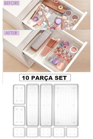 Bade 10' Lu Set Dolap Içi Takı Makyaj Organizer Çekmece Içi Düzen