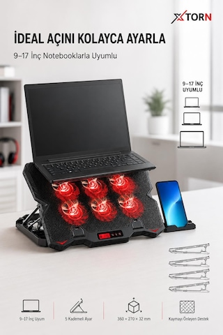 Torn Laptop Soğutucu 6 Fanlı Lcd Kontrol Panel Ayarlanabilir Dizüstü Bilgisayar Soğutma Fanı