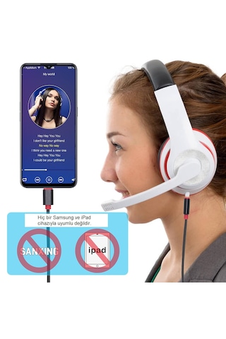 Type-c - 3.5mm Aux Ses Kablosu, Örgülü Kulaklık Kablosu, Mikrofon Destekli Araç Ve Telefon Ses Aktarım Kablosu, 1 Metre Siyah/kırmızı
