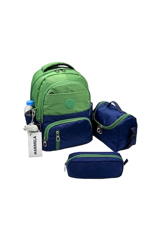 İlk Okul Çantası 3'lü Seti Unisex Çocuk İlkokul Çantası Bvt-8010 Yeşil-lacivert Yeşil - Lacivert