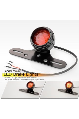 Youtek Klasik Motor Tuning İçin Evrensel Retro Led Fren Arka Lambası - Plaka Tutuculu Siyah Kasa/kırmızı Lens