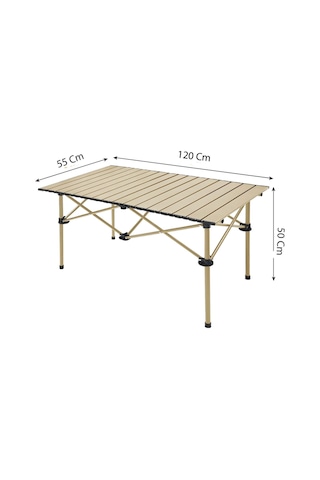 Sportaj Taşınabilir Kamp Masası Alüminyum Gövde Kolay Kurulum 120x55x50cm Sarı