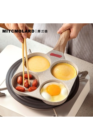 Mufunye Yüksek Kalite Döküm Tavası - 4 Gözlü Yumurta Pişirme, Izgara Ve Tava Kullanımı İçin Mükemmel Çözüm Siyah