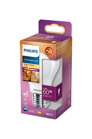 Philips LED Classic Dimlenebilir Buzlu Filament Ampul 5.9W 806 Lum 2700K Sarı Işık A60 E27 (60W)