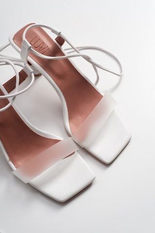 Luvishoes 801 Beyaz Cilt Topuklu Kadın Sandalet Beyaz