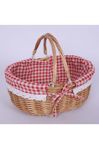 Cbtx Söğüt Sepeti Açık Piknik Sepeti Dokuma Sepet Yumurta Kabı S Çift KulpluKırmızı Izgara