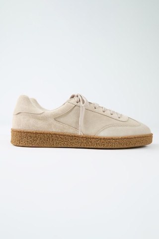 Krahe Palminteri Erkek Hakiki Deri Bağcıklı Bej Sneakers
