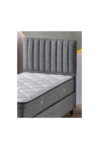 Beehanem Ezgi Tek Kişilik Baza + Başlık + Yatak Seti 100x200 Keten Gri Ortopedik Depolama Alanlı 3'lü 100 x 200