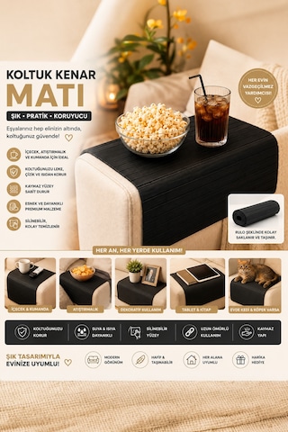 Porsima Lm-2005 Bambu Koltuk Matı Ahşap Kanepe Koltuk Kenarı Sehpa Yan Sehpa Katlanabilir Koltuk Kenarı Tepsisi 37x68cm Siyah