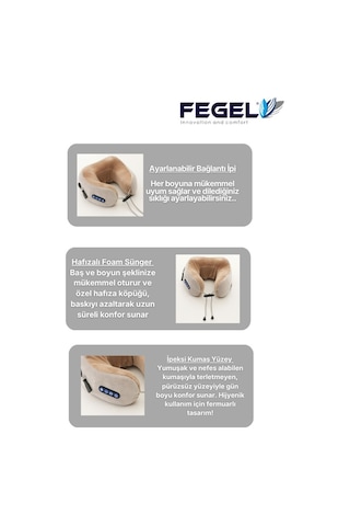 FG-01 6D Çift Yönlü Isıtmalı Şarjlı Masajlı Boyun Yastığı - Bej
