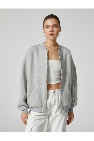 Koton Fermuarlı Sweatshirt Rahat Kalıp Uzun Kollu Yuvarlak Yaka Pamuklu Gri Melanj 4sal10424ık Gri Melanj