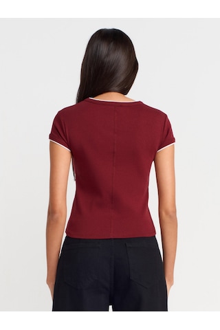 Dilvin 31750 Kontrast Kısa Kollu Tshirt-açık Bordo Açık Bordo