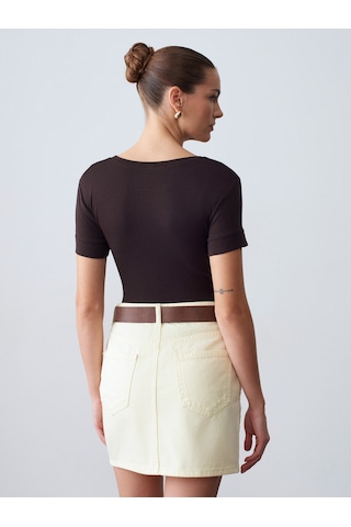 Dilvin 32637 Bisiklet Yaka T-shirt-koyu Kahve Kahverengi