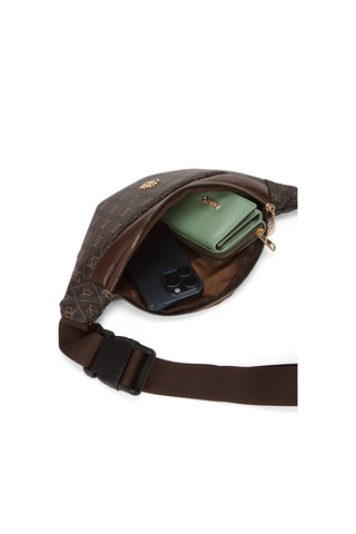 Newish Polo Kadın Desenli Çapraz Omuz Askılı Bel Ve Omuz Çantası 2 Adet New345- Kahverengi - Gri