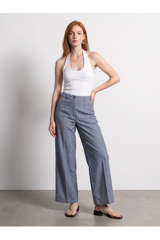 DİLVİN 72728 Keten Karışımlı Geniş Paça Pantolon-mavi